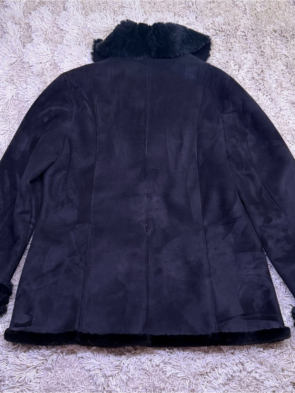 Calvin Klein Womens L Black Faux Shearling Coat Faux Fur Trim Jacket - Picture 4 of 7